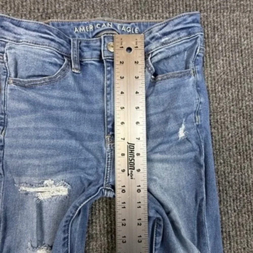 American Eagle Super Hi-Rise Jegging Womens 4 Blue Distressed Next Level Stretch
